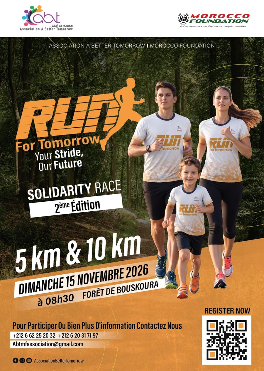 Run For Tomorrow poster — Sunday 15 November 2026, Bouskoura Forest
